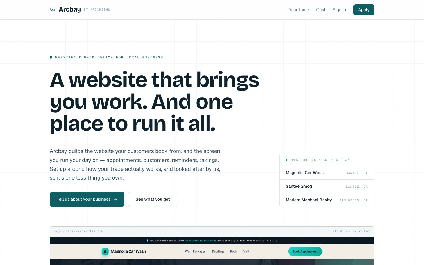 Arcbay platform — booking, loyalty, and owner dashboard software for local service businesses