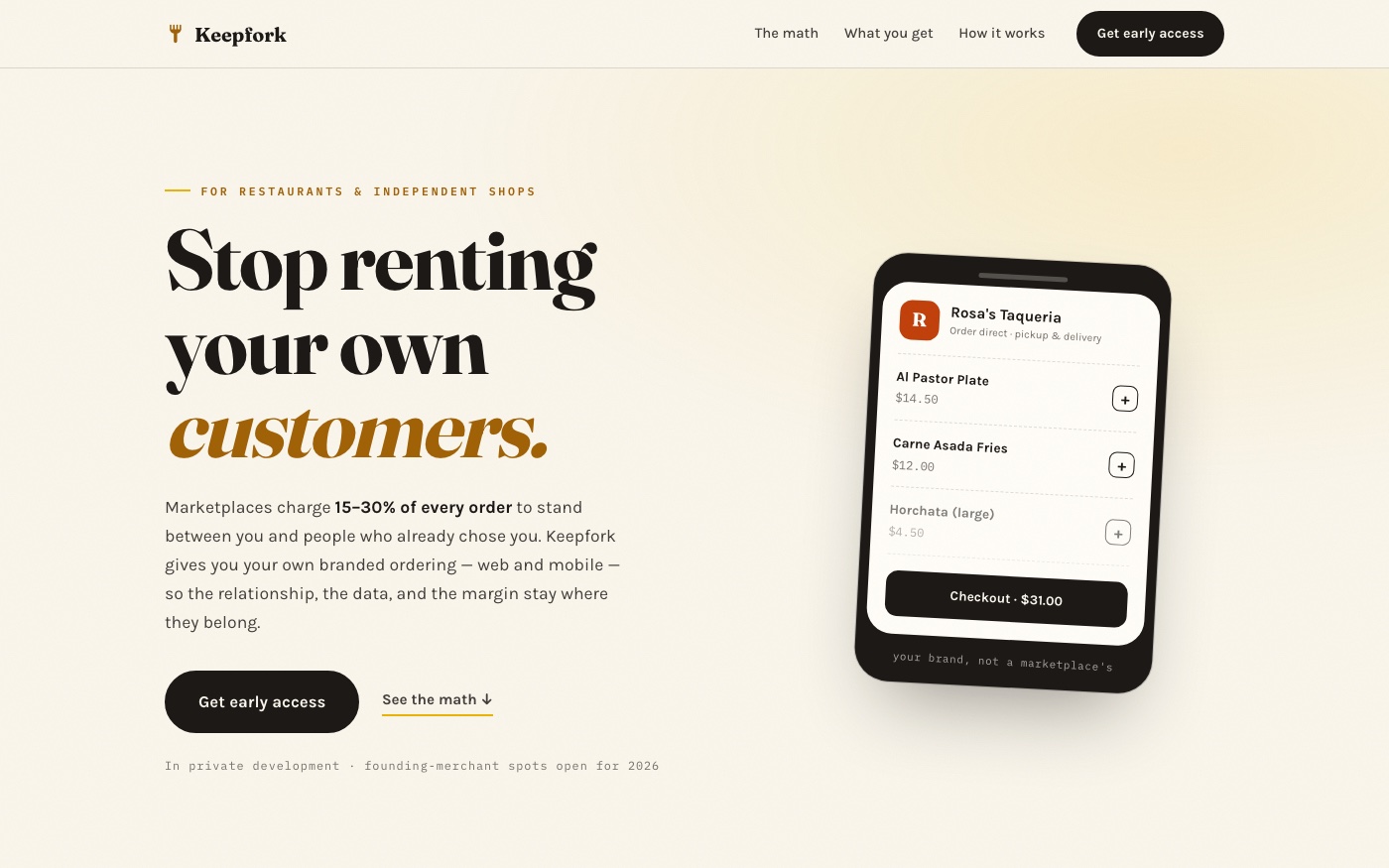 Keepfork — online ordering platform for restaurants, in development at ArcSmiths