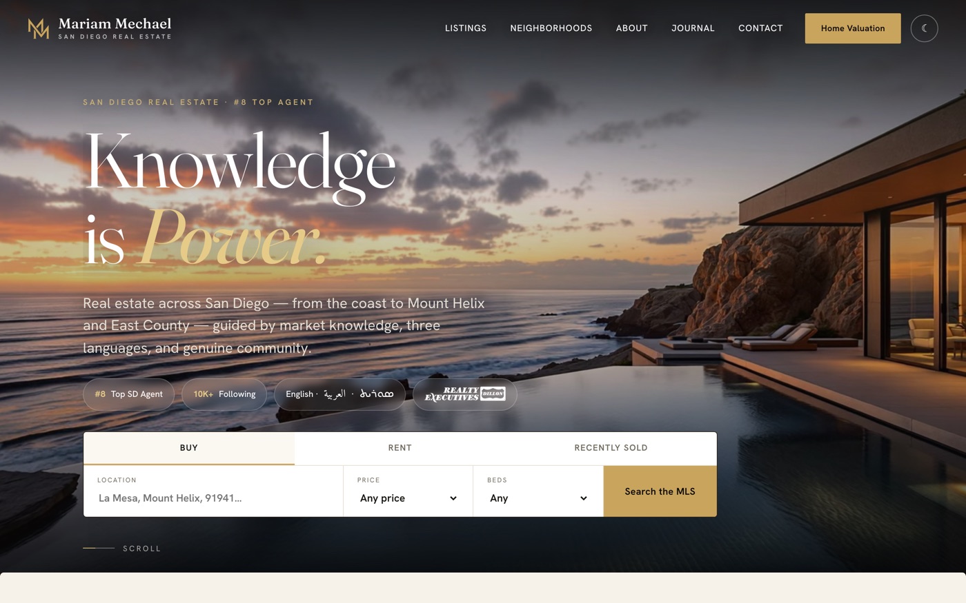Mariam Mechael real estate website — San Diego and East County property search homepage