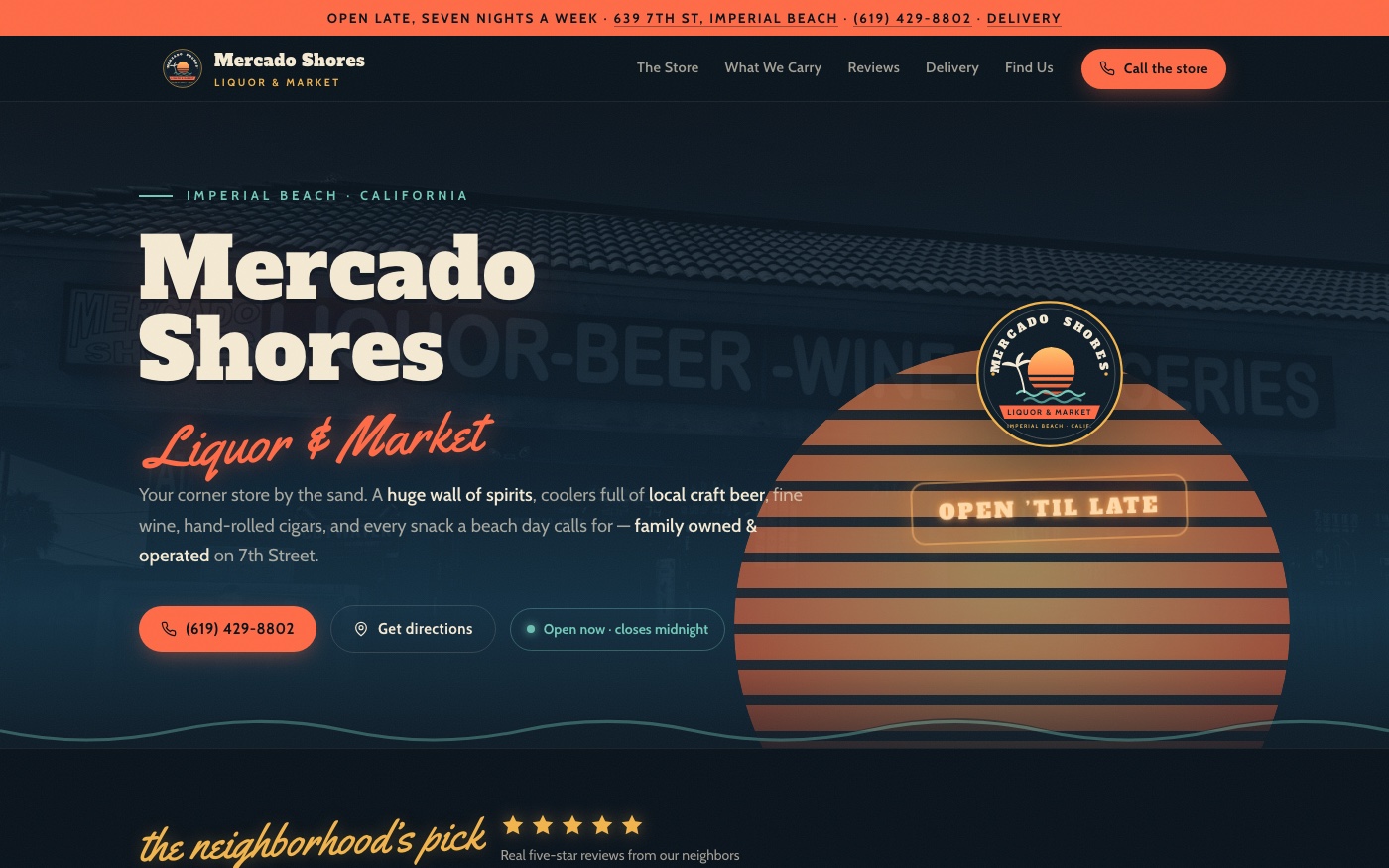 Mercado Shores Liquor & Market website — neighborhood liquor store and market in Imperial Beach, California